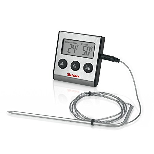 Metaltex Digital-Thermometer mit Sonde und Timer, Edelstahl, Grau, 20 x 20 x 6 cm