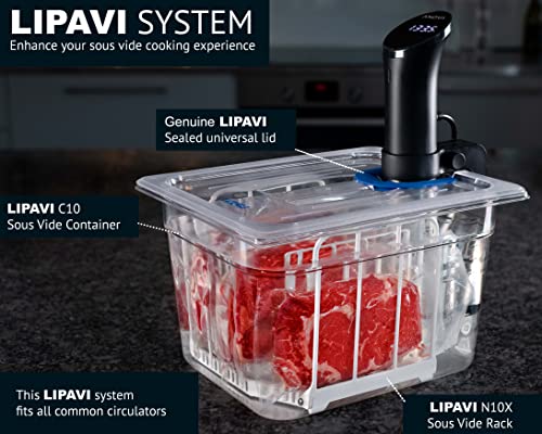 LIPAVI Sous Vide SYSTEM - Deckel, Behälter und Gestell - Polycarbonat Gestell - Multi-Fit deckel - 12L Wasserbad - Passt auf die meisten Modelle ⌀70mm - 3