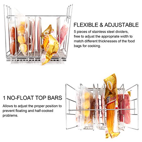 Uarter Verstellbarer Sous Vide Rack Edelstahl Vakuumbeutel Rack mit 5 abnehmbaren Trennwänden und 2 No-Float-Top-Bars, für gleichmäßige und schnelle Erwärmung - 7