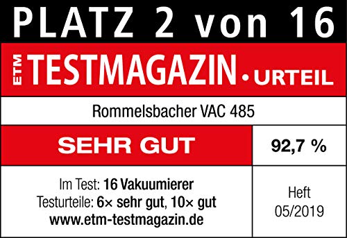 ROMMELSBACHER Vakuumierer VAC 485 - Absaugleistung 15 Liter/Min., Einhand-Bedienung, für Langzeitbetrieb geeignet, Doppel-Versiegelungsnaht, 2 Versiegelungszeiten, für Folien bis 30 cm Breite - 9