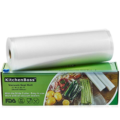 KitchenBoss Vakuumrollen mit Cutter-Box, 1 Rolle 28x1500cm Folienrollen BPA-Frei für alle Vakuumierer, stark & reißfest & kochfest & wiederverwendbar Vakuumbeutel für Sous Vide
